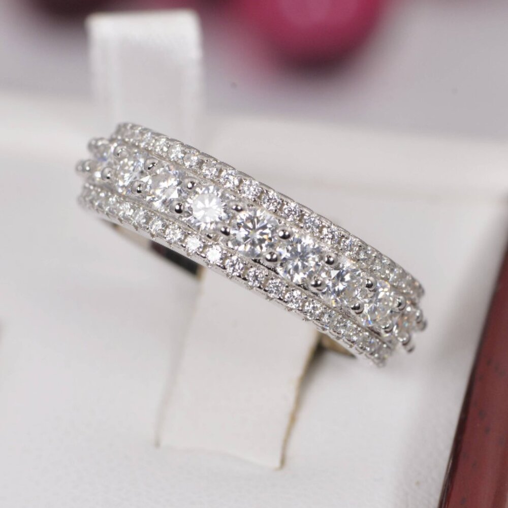 All Moissanite Full Eternity Wedding Band Ring 925 Sterling Silver